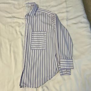 All Year Round (AYR) The Deep End shirt, size large, lavender and white stripped